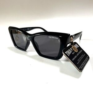 New TRUE RELIGION Cat Eye Sunglasses Acetate Black Dangling Charm Rhinestone
